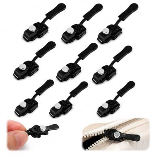 9 Pcs Universal Zipper Repair Kit,3 Sizes Zipper Repair Kit, Removable Zippers Repairs Puller Replacement,for Different Sizes of Quilt,Clothes,Jeans,Backpacks,Wallets,Luggage,Suitcases (Black)