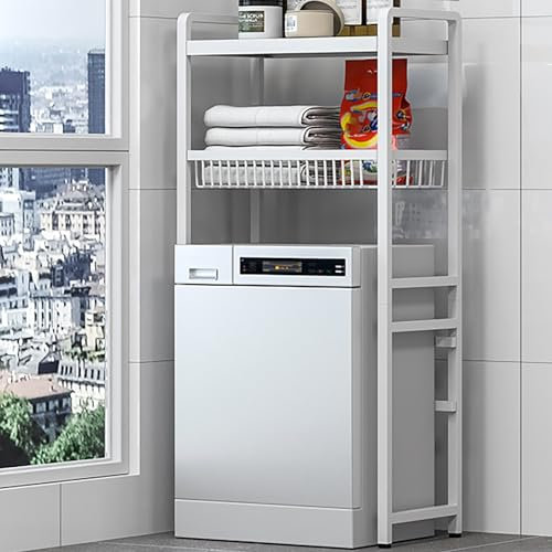 Estantería Lavadora Secadora, Armario Lavadora Y Secadora Vertical, Unidad De Almacenamiento De Máquina Sobre-Lavadora, Mueble Lavadora-Y-Secadora Vertical Metal, Ahorra Espacio Para Baño, Cocina(Whit
