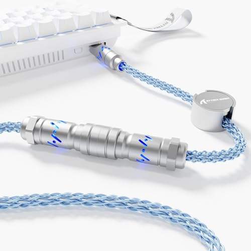 ATTACK SHARK C07 Beleuchtung USB-C Kabel für 8KHz Gaming Tastatur-Blau | Single Crystal Copper Ladekabel USB A auf Typ C, 12-Einstellbare RGB-Backlit,5-Pin CNC Aluminium Aviation-Stecker, 1,5m Lang