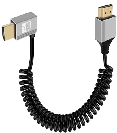 YINGAYOU Coiled HDMI Cable 4K @ 60Hz Gold Plated Connectors HDMI 90 Degree Cable High Speed 3D, ARC, Ethernet for Laptop, Monitor, Fire TV, PC (Left 0.5-2m)