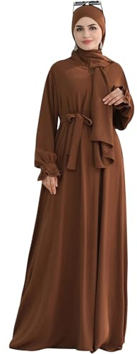Zofocy Modest Muslim Abaya Damen mit Integriertem Schal Hijab Muslimisch Kleid Solid Einteiler Hoodie Robe
