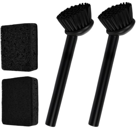 Ulluthu Juego de 4 Piezas Limpieza Cocina: 2 Cepillos Acero Inoxidable con Mango Negro + 2 Esponjas Doble Cara - No Ralla, Multifuncional - Limpia la Grasa de Ollas, Cuencos y Platos