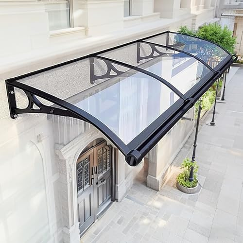 Ddasam Marquesina Exterior Curva Autolimpiante, Techo Anti-UV 99%, Ignífugo y Resistente (-40°C a 120°C), para Puertas, Balcones y Patios, Soporte de Aluminio