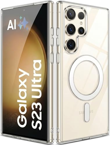 Oprimio Magnetische Hülle für Samsung Galaxy S23 Ultra - Transparente Handyhülle, Starker Magnet, Kratzfeste PC-Rückseite - Kompatibel mit MagSafe Zubehör