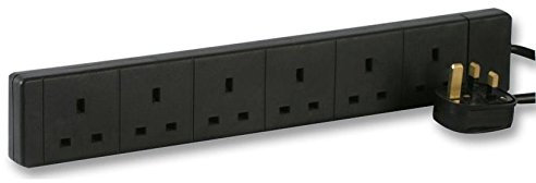 Ex-Pro 6 Gang Way 0.5m Metre 13A Mains Power Extension Socket Lead Cable Black
