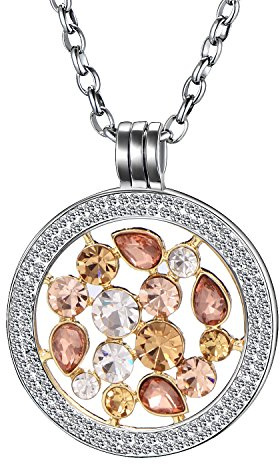 Morella Damen Halskette 70 cm Edelstahl und Zirkonia Anhänger mit Coin 33 mm im Schmuckbeutel