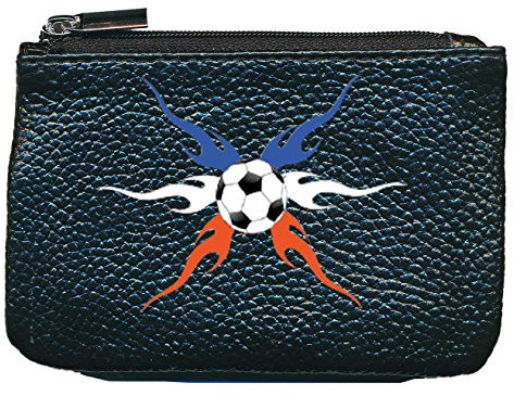Petit Porte Monnaie en Cuir Porte cles Noir Foot Drapeau France Football
