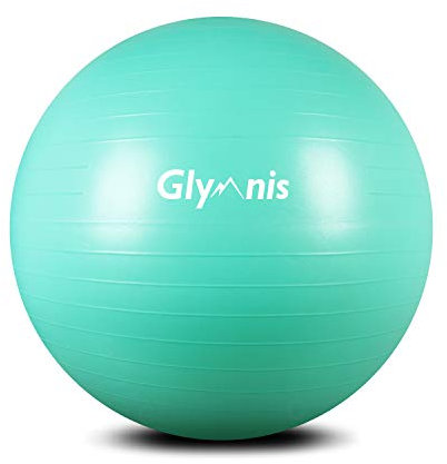 Glymnis Palla Fitness Palla da Ginnastica 55cm/65cm/75cm Anti-Scoppio Carico Massimo di 300kg, Palla Yoga Anitiscivolo con Pompa Rapida per Pilates Allenamento Yoga e Fitness Verde Menta 75cm