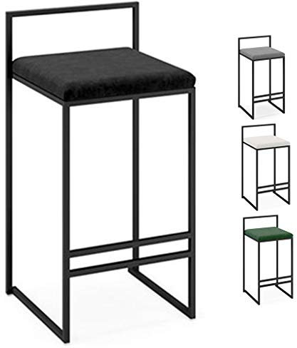 Elegante Wohnkultur Zählerhöhe Samt gepolstert Barhocker mit Metallfußstütze & Schmiedeeisen Beine (66CM, Schwarz) Modernes Design