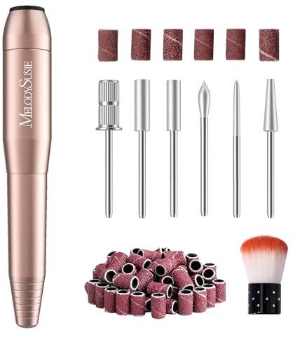 MELODYSUSIE Sheen Electric Nail Files 20000RPM for Beginners, Professional Compact Nail Drill Machine Set for Acrylics Nails, Efile with Nail Clippers Manicure and Pedicure Set, with UK Plug, Gold