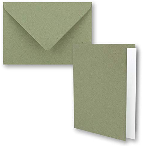 25x Vintage Kraftpapier Faltkarten SET - dunkelgrün (grün) - mit Umschlägen und Einlegern DIN B6-12 x 16,9 cm - blanko Recycling Klappkarten - GUSTAV NEUSER