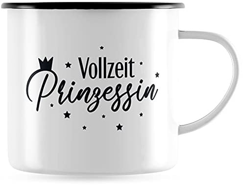 JUNIWORDS Emaille-Tasse, Vollzeit Prinzessin, Schwarzer Tassenrand