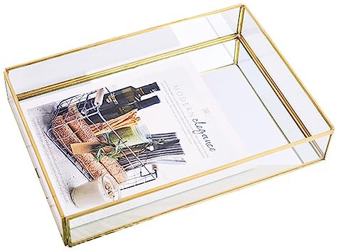 Vassoio in Vetro Dorato a Specchio, Dorato Vassoio Specchio Porta Profumi Vassoi Portagioie Vassoio Bagno Portaoggetti Vintage Vassoio Decorativo Organizer per Vanità Comò Bagno Camera da Letto(M)