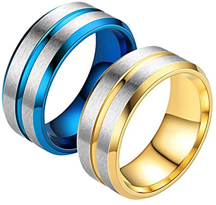 Aotiwe Paar Partnerringe Goldblau Ringe Doppelköper, Rostfreier Stahl Damen 52 (16.6) & Herren 52 (16.6)