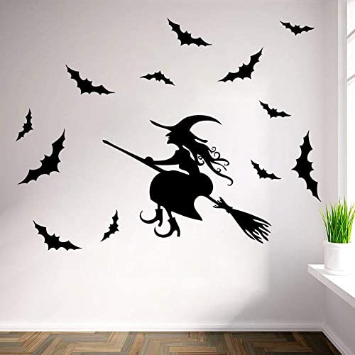 Living Room Family Wall Stickers, Wall Tattoo Art, Flying Witch On A Broom and School Holiday Decorations in Bars and Shops 42X33Cm