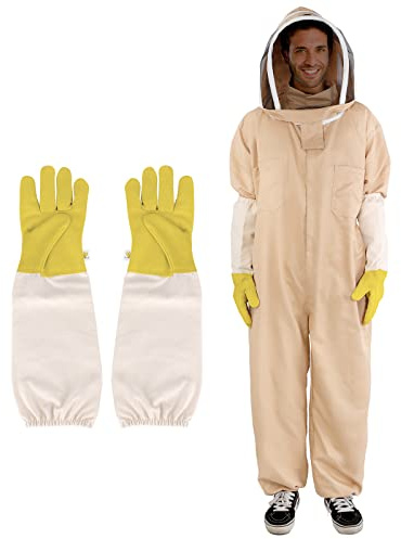 zelaby Bee Suit, Full Body Beekeeping Clothes Gloves Veil Hood Hat Protective Beekeeping Suit Jacket Beekeepers Supplies Equipment Adult(XXL)