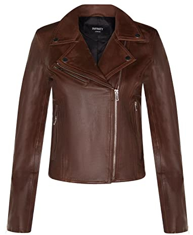 Ladies Leather Jacket Classic Biker Style Brown Real Leather Womens Jacket 2XL