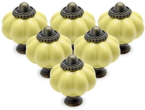 Seimneire Lot de 12 boutons de meuble vintage en céramique jaune pour bébé et poignées de tiroir avec vis de montage