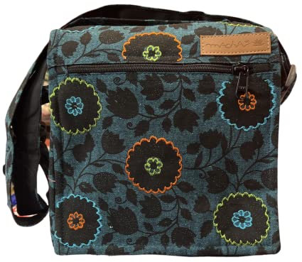 Damen Baumwolle Umhängetasche Indische Ethno Stil Boho Maliprint Tasche Baumwolle satche l mit Klappe Bohemian Hippie (Blau 02)