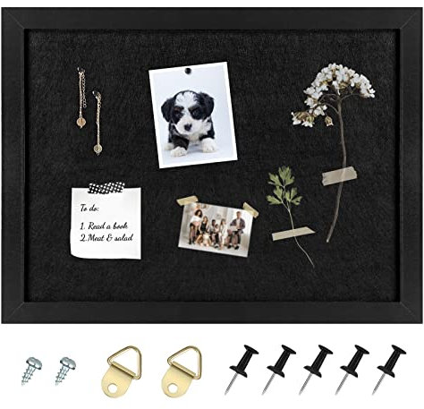 Aitakatta Tablón de anuncios de corcho con marco negro para paredes con fieltro, tablero decorativo para colgar en casa, escuela, oficina, tablero de visión, 14.5 x 11 pulgadas, negro 1 pieza