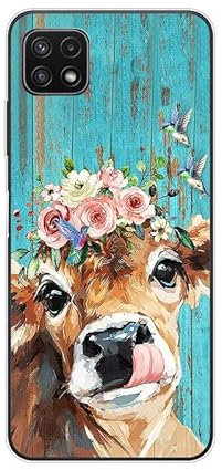 KARTXITAI Coque Compatible avec Samsung Galaxy A22 5G,Housse Étui de Protection en Ultra Transparente Silicone en Gel TPU Souple Case Cover Shock-Absorption-Bovins, Fleurs, Oiseaux