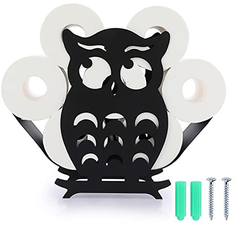 SUMNACON Schwarz Toilettenpapierhalter aus Metall WC Rollenhalter Stehend Papierhalter Toilettenrollenhalter Ohne Bohren Wandmontage Dekoration für Badezimmer Küche Euleform