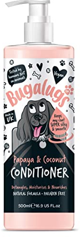 BUGALUGS Dog Conditioner with Papaya & Coconut dog perfume, best grooming Conditioner for dogs, puppy & smelly pet that detangles & moisturises use with dog shampoo, cologne