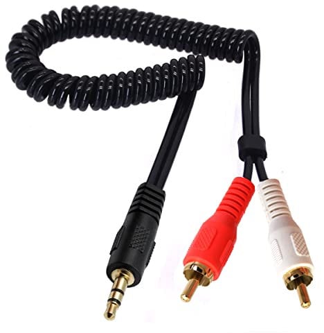 Coiled 3.5mm to 2RCA Y Splitter Cable, Spring Dual RCA Male to 3.5mm Male Headphone Jack Stereo Adapter Cable, Gold Plated 1/8 TRS Male to Dual RCA Male Audio Cable 80cm (3.5mm Male To 2RCA Male)