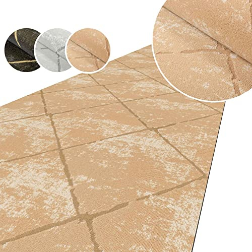 ANRO Teppich Läufer Küchenteppich Küchenläufer Flur Läufer Küche rutschfest anpassbar Weich Velours Beige 350x50cm