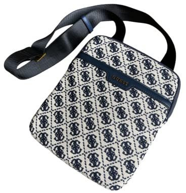 Guess Retro Crossbody Flat Umhängetasche, Allover-Logo, Blau