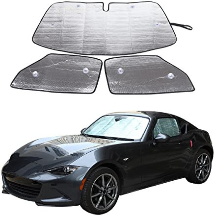 JONKOKO Parasol para parabrisas de coche, parasol completo para Mazda MX-5 ND 2015-2023, protector de visera solar plegable de rayos UV (ventana completa, 3 piezas)
