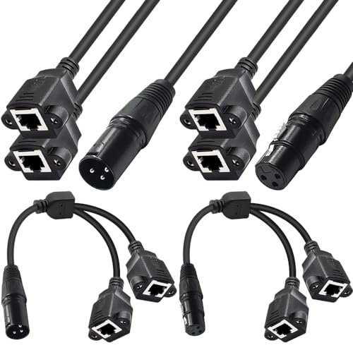 Xiatiaosann XLR 3Pin auf Dual RJ45 Kabel, Dual RJ45 Buchse auf XLR 3Pin Stecker Kabel mit Dual RJ45 Buchse auf XLR 3Pin Buchse Kabel für DMX-CON Controller (1,7FT, 2er Pack)