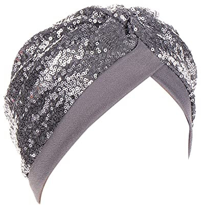 Kopftuch Damen Sommer Turban Damen Schlafkappe Pailletten Großer Bogen Muslimische Kopftuch Kopfbedeckung Flexibler Slouch Hat Chemo Hut Headwear Haarschmuck Silber
