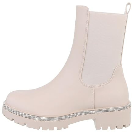 Ital Design Damen Stiefeletten mit Reißverschluss und Blockabsatz, runde Spitze