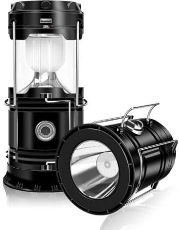 DIBMS Solar-Camping-Laterne, zusammenklappbare LED-Solar-Laterne, USB wiederaufladbar, Notfall-Hängeleuchten für Camping, Hurrikane, Stromausfälle, drinnen und draußen, 2 Stück