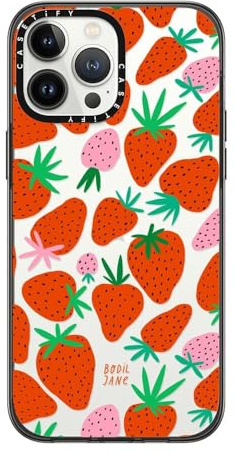 CASETiFY Compact iPhone 13 Pro Max Case [2X Military Grade Drop Tested / 4ft Drop Protection] - STRAWBERRIES - Clear Black
