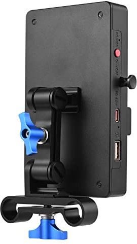 Andoer V Mount Battery Plate V Lock Battery Adapter Plate 65W PD Fast Charging with 15mm Rod Clamp Adjustable Arm 8V/12V/15V DC Outputs D-Tap Output Accessories Replacement for Canon Sony DSLR Camera