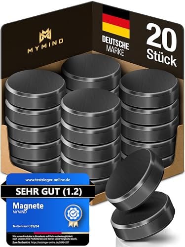 MYMIND® Magnete für Magnettafel [EXTRA STARK] - 20x Starke für Whiteboard, Pinnwand & Kühlschrank - Kleine Schwarz - Kein Zerkratzen - Tafel Magnet Klein 18x5mm