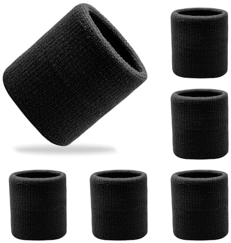 6 Stück Schweißbänder Handgelenk, Sport Armband aus Baumwolle, Saugfähig und Atmungsaktiv, für Fitness, Tennis, Basketball, Laufen und Training