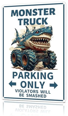 Azppan Jungen Zimmer Dekor Monster Truck Parking Only Metall Blechschild Schlafzimmer Wanddekorationen Geburtstag Party Zubehör Schilder Poster Geschenke für Kinder 20,3 x 30,5 cm