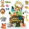 Tortendeko Tiere 4 Jahre, Dschungel Kuchendeko 4. Geburtstag Junge, Safari Waldtiere Giraffe Löwen Fuchs Elefant Figuren Torte Kuchen Deko Cake Topper, Geburtstagsdeko für Kinder Junge