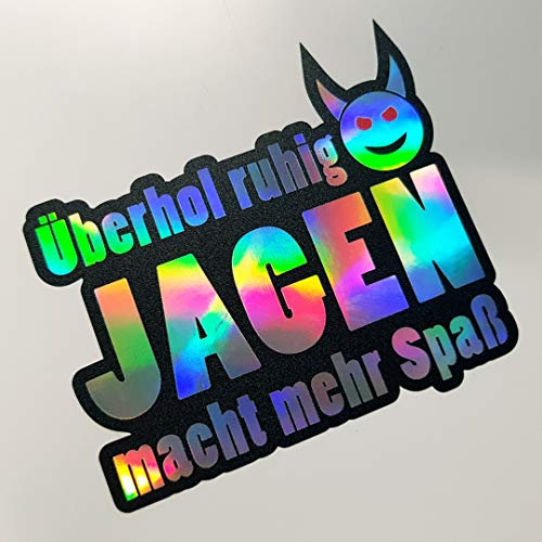 Folien-Zentrum - 2x Überhol ruhig jagen Macht mehr Spaß Oilslick Schwarz 8,5 x 7,5 cm- hochwertiger Aufkleber Auto Tuning - OEM & JDM Autosticker - Lustige Sticker Aufkleber für Car - Made in Germany