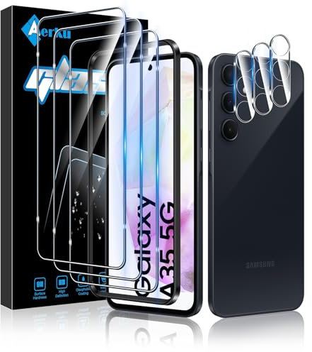 Aerku Verre Trempé pour Samsung Galaxy A35 5G avec Caméra Arrière Protecteur [3+3 Pièces], Dureté 9H [Sans Bulles] [Ultra HD] Protection écran Ultra Résistant Film Vitre