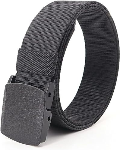 Konrunppy Herrengürtel aus Nylon, Stretchgürtel ohne Löcher, Segeltuchgürtel, verstellbarer Stoffgürtel mit Kunststoffschnalle (Schwarz,140cm)