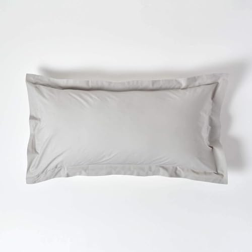 HOMESCAPES Silver Grey Pure Egyptian Cotton King Size Oxford Pillowcase 200 TC 400 Thread Count Percale Equivalent Pillow Case Pack of 4