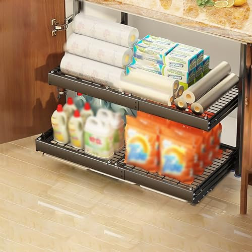 Organizador bajo fregadero cocina,cajones extraibles para cocina,Organizador De Gabinete Extraíble Fijo con Nano Película Adhesiva,para cocina, sala de estar, hogar. ( Color : Double layer , Size : 58