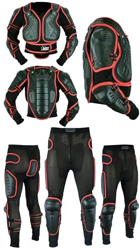 Men’s Body Armour Full Spine Back Protection Motocross Protective Guard Jacket Wear & Protective Biker Hard Trouser Full Body Dirt Bike Quad Suit