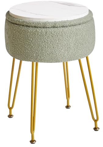 IBUYKE Teddy Velours Rangement Repose - Pieds Ottoman, Maquillage vanité Tabouret, Table d'appoint avec Couvercle Amovible, Pieds en Acier doré, Couvercle de Table Basse, Vert Clair WBD010D