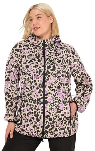 Ulla Popken Damen große Größen Übergrößen Plus Size Regenjacke, Light-Weight, Leomuster, wasserdicht, 2-Wege-Zipper schwarz 50+ 832344100-50+