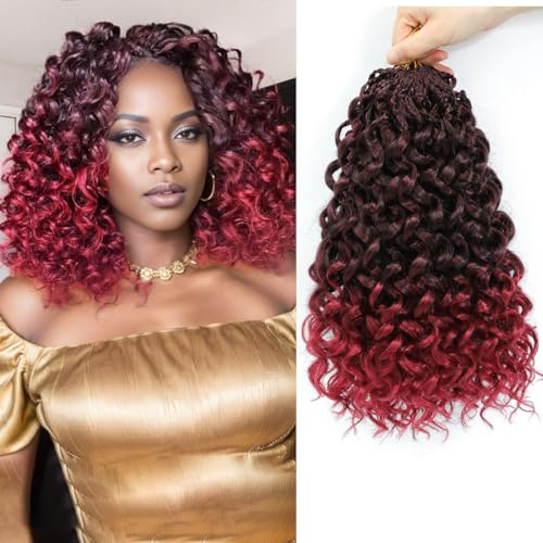 Gogo 8 Packs Pre Twisted Short Curly Crochet Hair for Black Women Ocean Wave Braiding Hair Water Wave Deep Braiding Hair 12 Inch 8 Packs (1B/Bug)